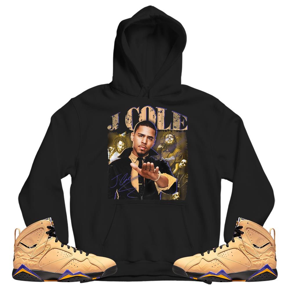 J Cole SIGN Sneaker Shirt Match Vachetta Tan 7s, Jordan 7 SE Afrobeats MKO T-Shirt