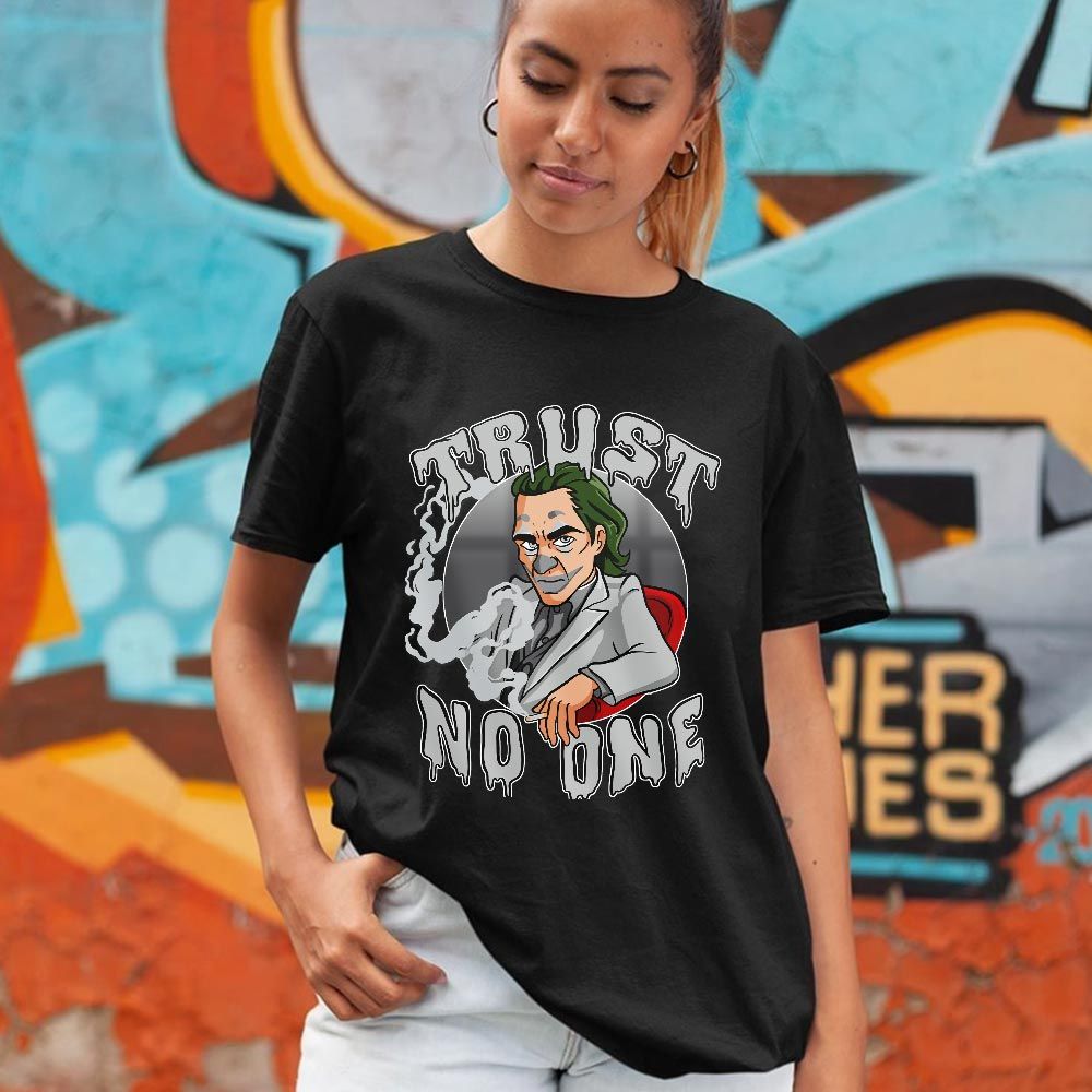 Joker Trust No One Sneaker Shirt Match 14 Low Metallic Silver, Jordan 14 Metallic Silver MKO T-Shirt Joker Trust No One Sneaker Shirt Match 14 Low Metallic Silver, Jordan 14 Metallic Silver MKO T-Shirt