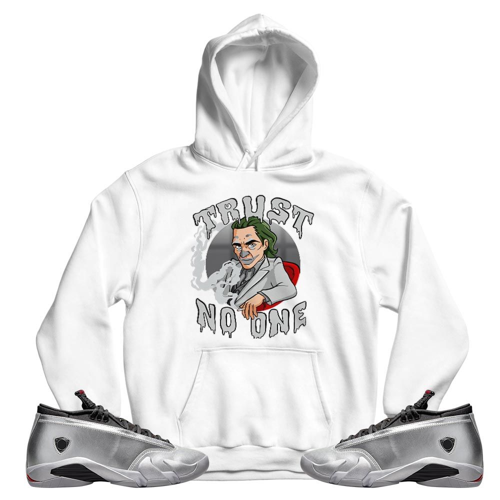 Joker Trust No One Sneaker Shirt Match 14 Low Metallic Silver, Jordan 14 Metallic Silver MKO T-Shirt Joker Trust No One Sneaker Shirt Match 14 Low Metallic Silver, Jordan 14 Metallic Silver MKO T-Shirt