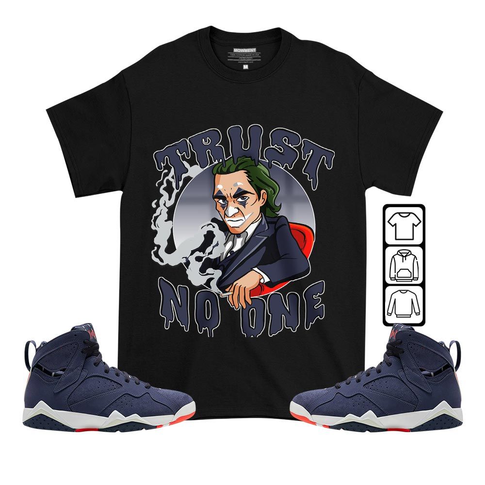 Joker Trust No One Sneaker Shirt Match 7 Neutral Indigo, Jordan 7 Quai 54 MKO T-Shirt Joker Trust No One Sneaker Shirt Match 7 Neutral Indigo, Jordan 7 Quai 54 MKO T-Shirt
