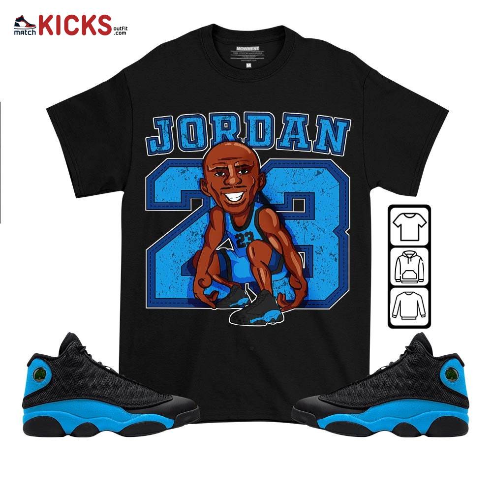 Jordan 23 Supperstar Sneaker Shirt Match Black University Blue 13s, Jordan 13 Black University Blue 2022 MKO T-Shirt