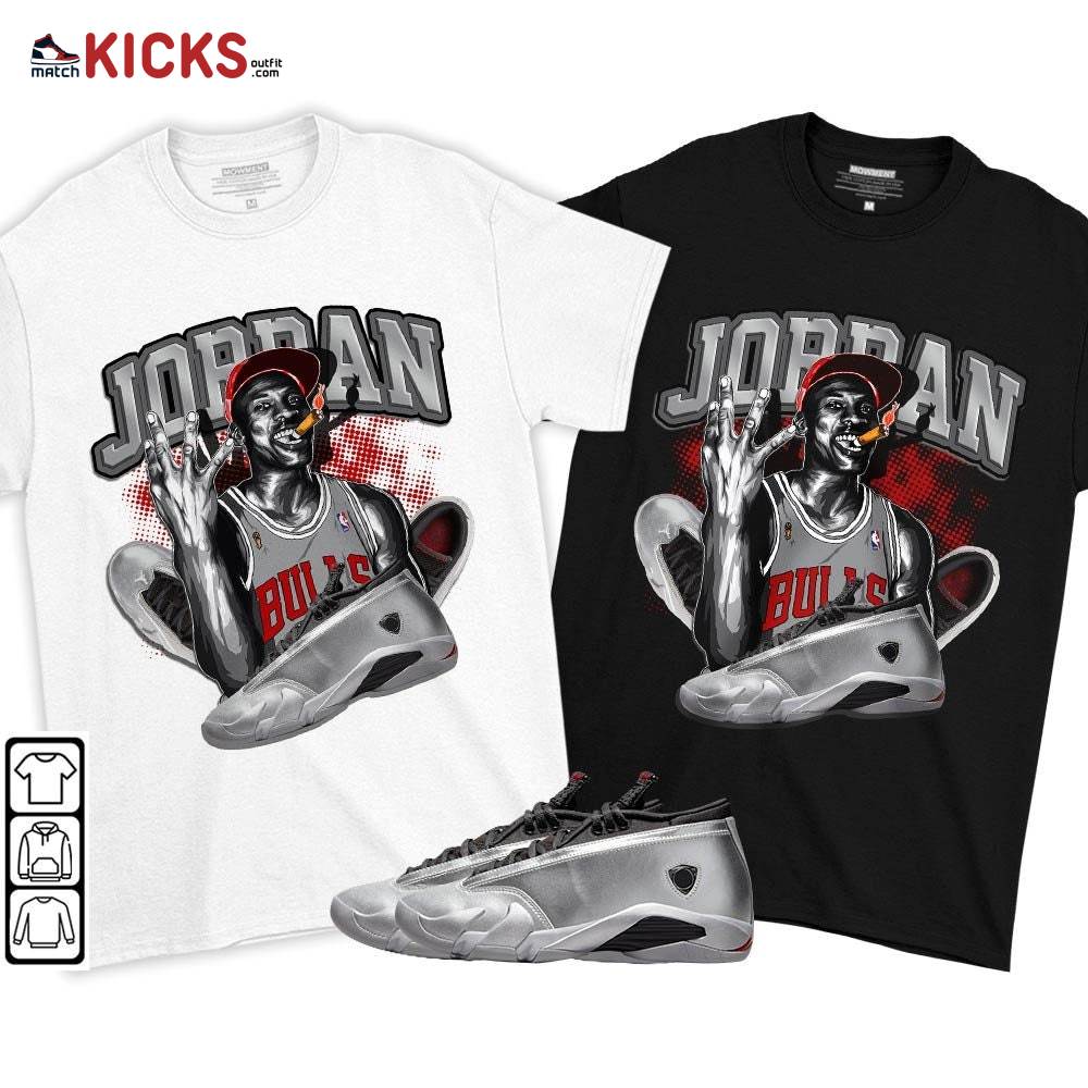 Jordan 23M Sneaker Shirt Match 14 Low Metallic Silver, Jordan 14 Metallic Silver MKO T-Shirt