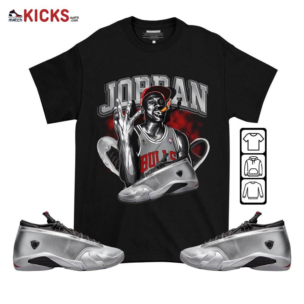 Jordan 23M Sneaker Shirt Match 14 Low Metallic Silver, Jordan 14 Metallic Silver MKO T-Shirt