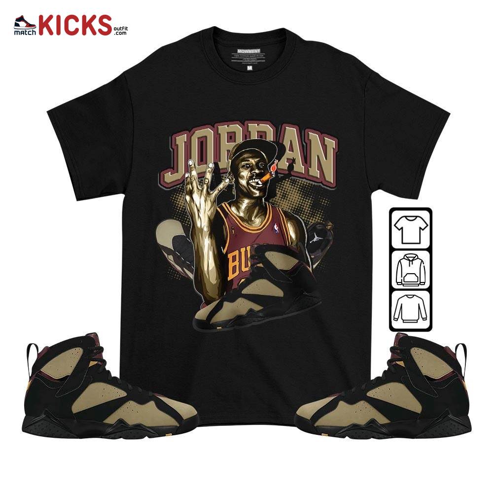 Jordan 23M Sneaker Shirt Match Black Cherrywood 7s, Jordan 7 Black Olive MKO T-Shirt
