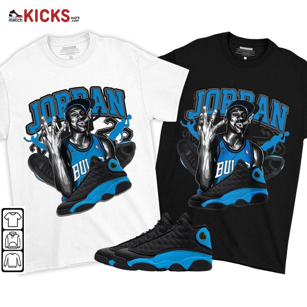 Jordan 23M Sneaker Shirt Match Black University Blue 13s, Jordan 13 Black University Blue 2022 MKO T-Shirt Jordan 23M Sneaker Shirt Match Black University Blue 13s, Jordan 13 Black University Blue 2022 MKO T-Shirt