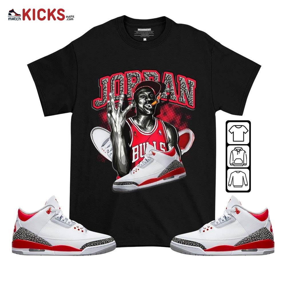 Jordan 23M Sneaker Shirt Match Fire Red 3s, Jordan 3 Retro Fire Red MKO T-Shirt