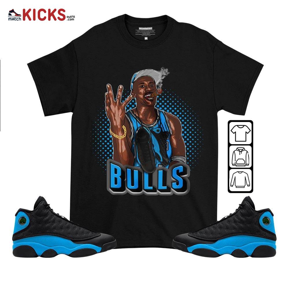 Jordan Cigar Sneaker Shirt Match Black University Blue 13s, Jordan 13 Black University Blue 2022 MKO T-Shirt