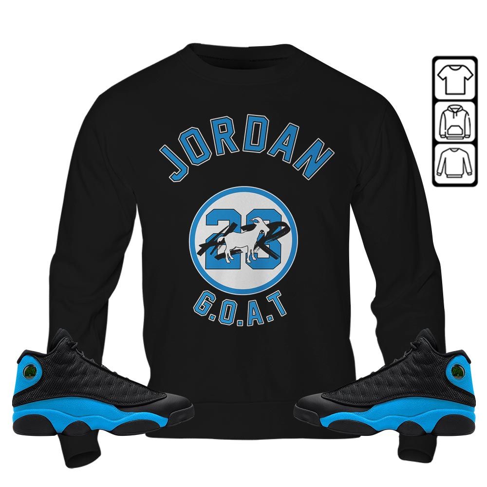 Jordan Goat Air Sneaker Shirt Match Black University Blue 13s, Jordan 13 Black University Blue 2022 MKO Sweatshirt Jordan Goat Air Sneaker Shirt Match Black University Blue 13s, Jordan 13 Black University Blue 2022 MKO Sweatshirt
