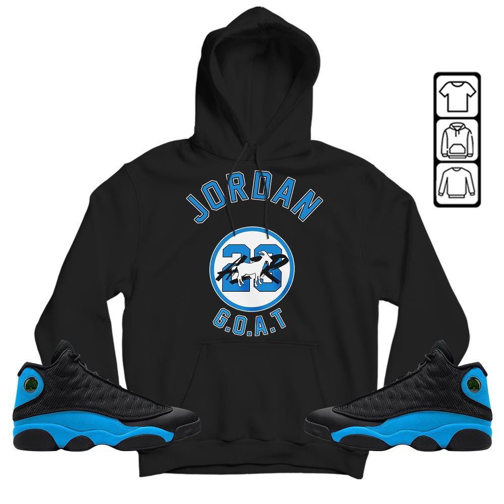 Jordan Goat Air Sneaker Shirt Match Black University Blue 13s, Jordan 13 Black University Blue 2022 MKO Sweatshirt Jordan Goat Air Sneaker Shirt Match Black University Blue 13s, Jordan 13 Black University Blue 2022 MKO Sweatshirt
