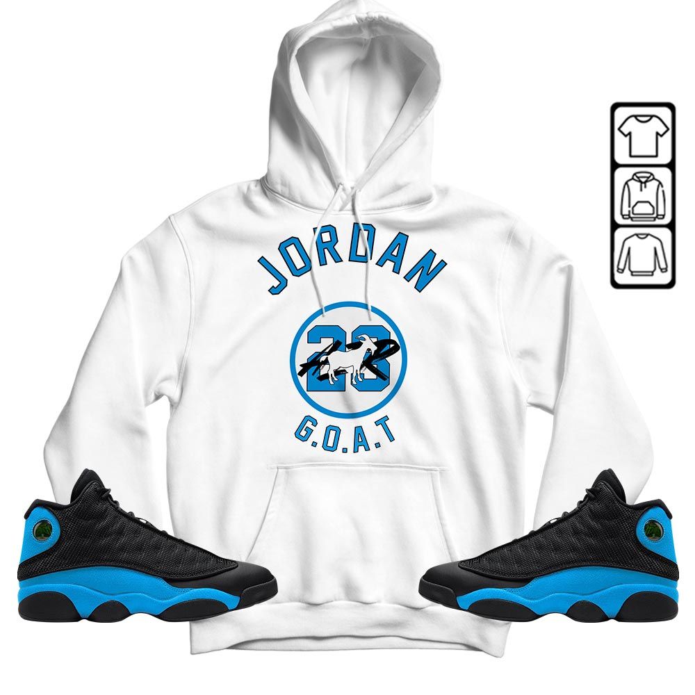 Jordan Goat Air Sneaker Shirt Match Black University Blue 13s, Jordan 13 Black University Blue 2022 MKO T-Shirt