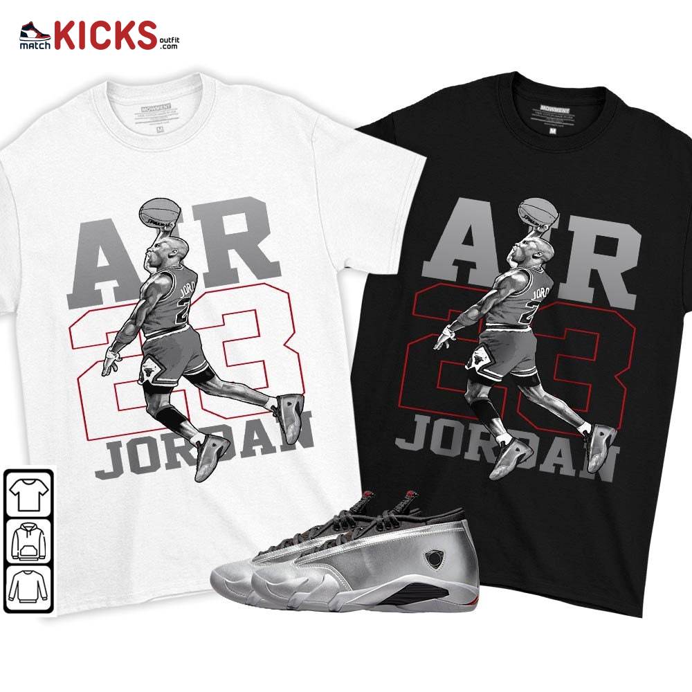 Jordan Goat Number 23 Sneaker Shirt Match 14 Low Metallic Silver, Jordan 14 Metallic Silver MKO T-Shirt