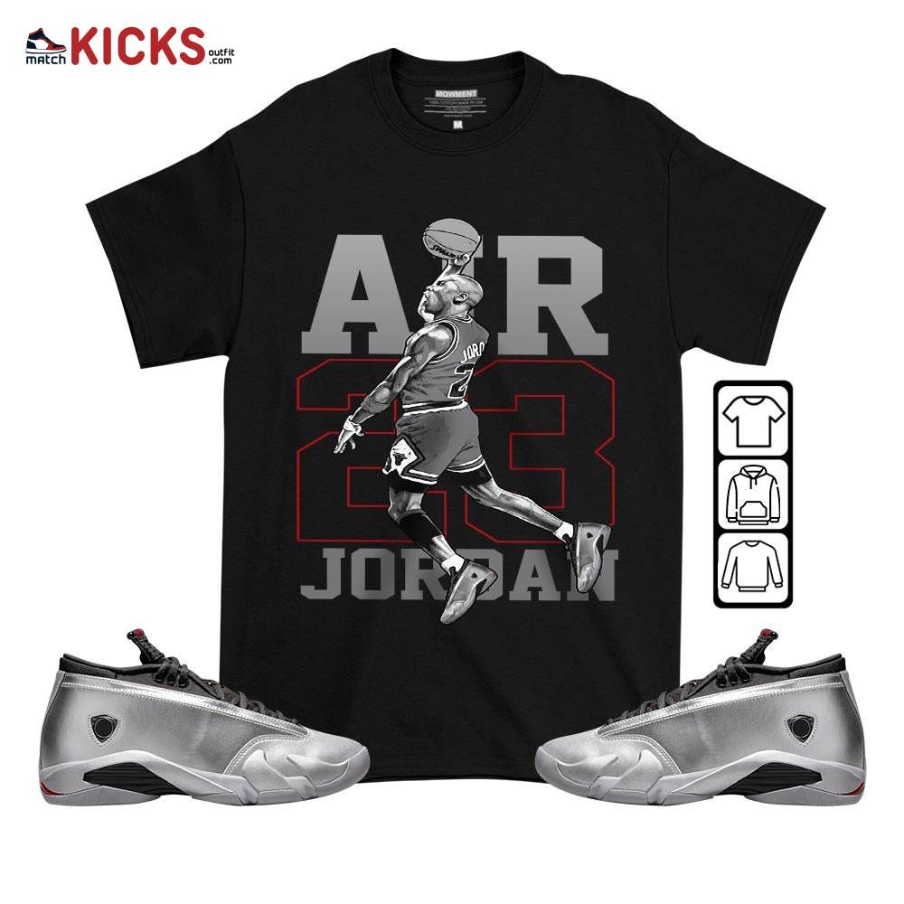 Jordan Goat Number 23 Sneaker Shirt Match 14 Low Metallic Silver, Jordan 14 Metallic Silver MKO T-Shirt