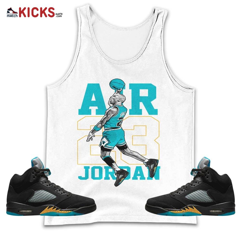 Jordan Goat Number 23 Sneaker Shirt Match 2023 Retro Aqua 5s, Jordan 5 Aqua MKO Tank Top