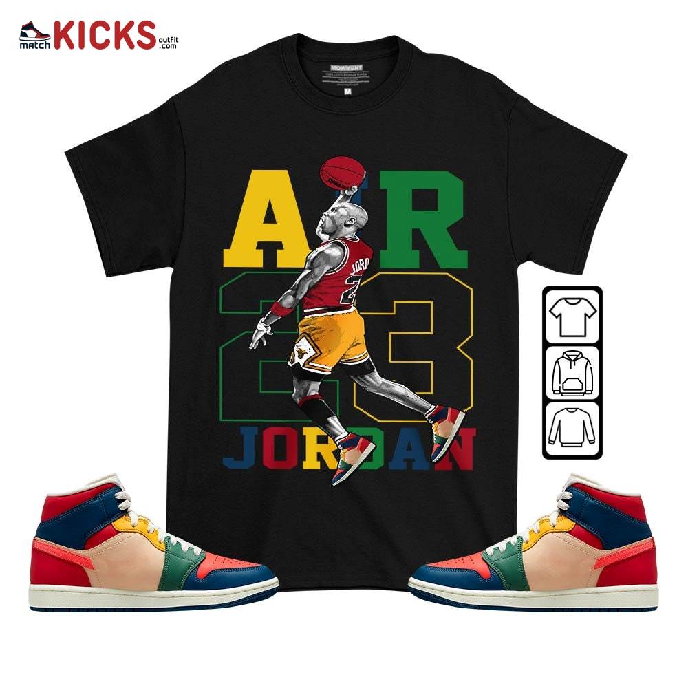 Jordan Goat Number 23 Sneaker Shirt Match Mid Multi Color 2022 1s, Jordan 1 Mid Multi Color 2022 MKO T-Shirt