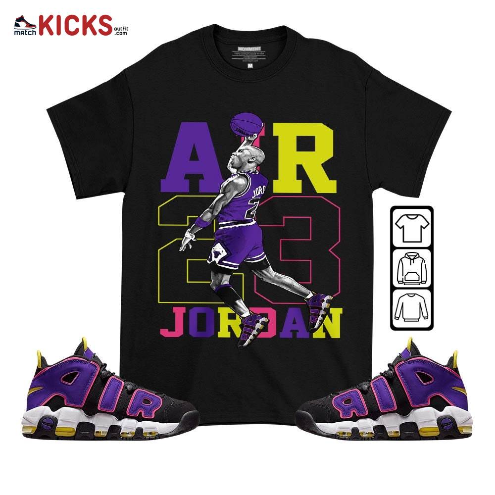 Jordan Goat Number 23 Sneaker Shirt Match Uptempo Black Multi Color, Air More Uptempo Black Court Purple MKO T-Shirt