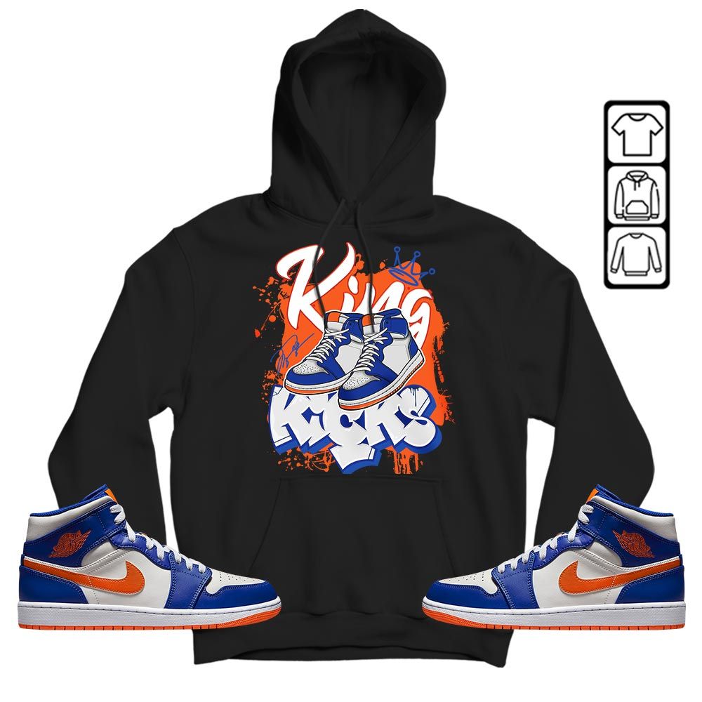 King Kicks 90s Sneaker Shirt Match Mid Knicks 1s, Jordan 1 Mid Knicks MKO T-Shirt King Kicks 90s Sneaker Shirt Match Mid Knicks 1s, Jordan 1 Mid Knicks MKO T-Shirt