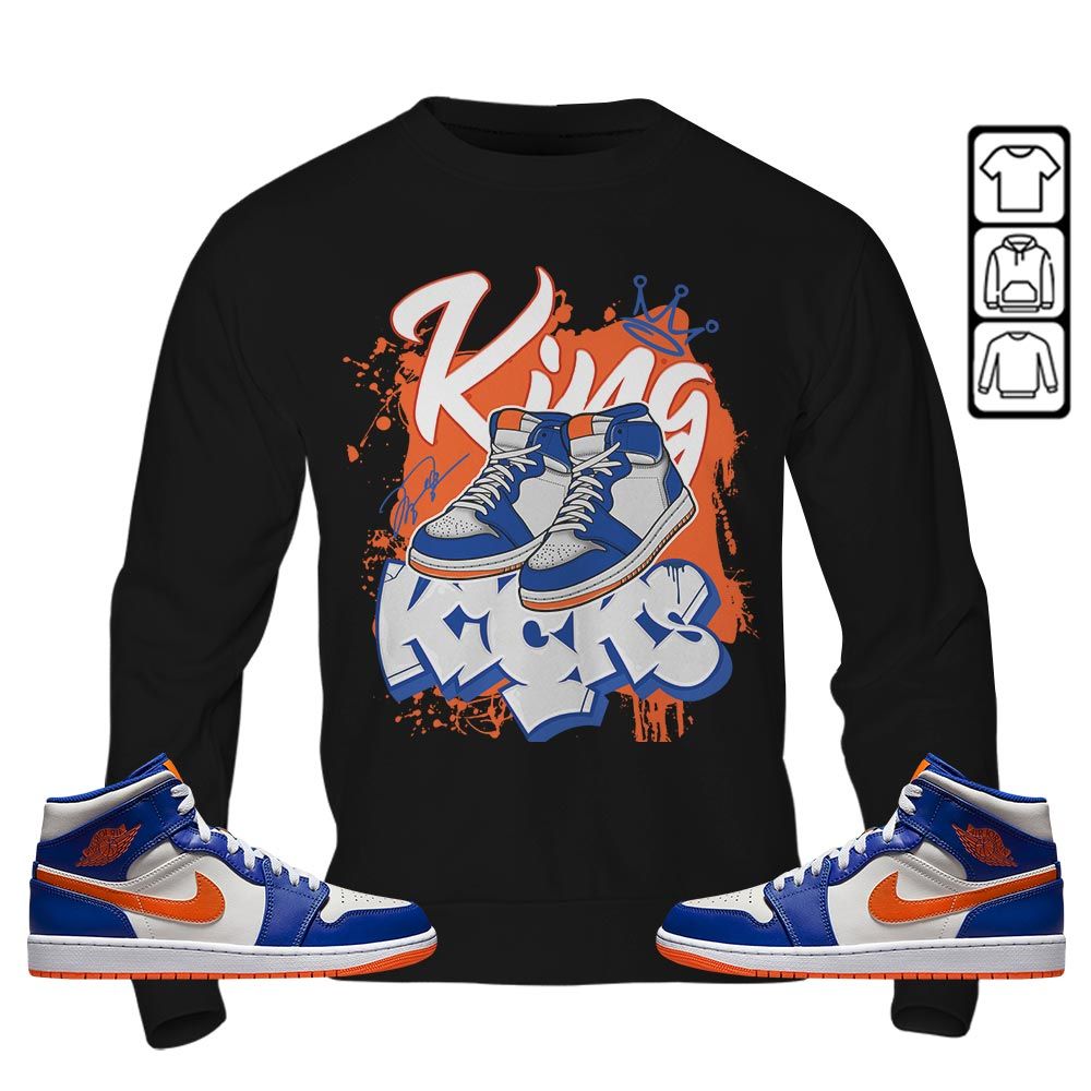 King Kicks 90s Sneaker Shirt Match Mid Knicks 1s, Jordan 1 Mid Knicks MKO T-Shirt King Kicks 90s Sneaker Shirt Match Mid Knicks 1s, Jordan 1 Mid Knicks MKO T-Shirt