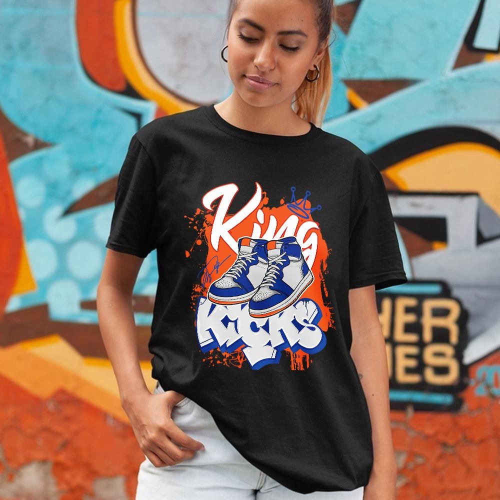 King Kicks 90s Sneaker Shirt Match Mid Knicks 1s, Jordan 1 Mid Knicks MKO T-Shirt King Kicks 90s Sneaker Shirt Match Mid Knicks 1s, Jordan 1 Mid Knicks MKO T-Shirt