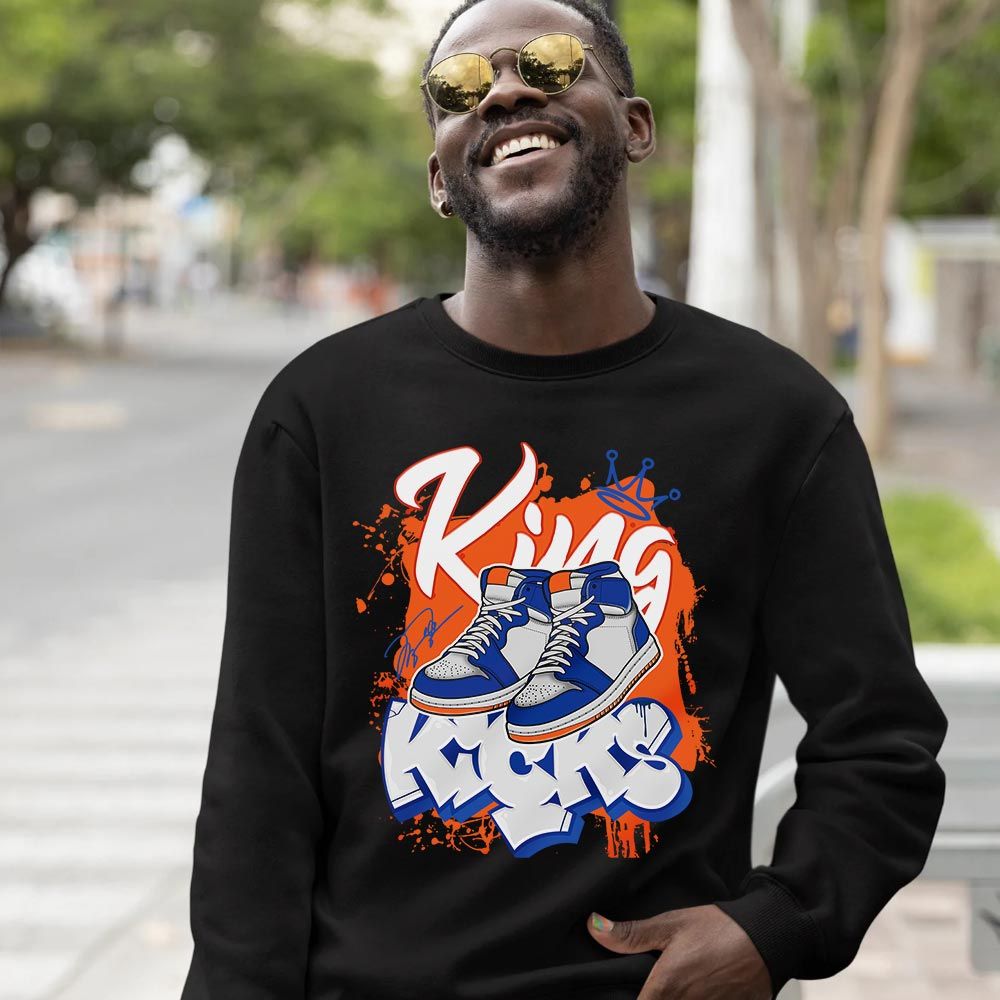King Kicks 90s Sneaker Shirt Match Mid Knicks 1s, Jordan 1 Mid Knicks MKO T-Shirt King Kicks 90s Sneaker Shirt Match Mid Knicks 1s, Jordan 1 Mid Knicks MKO T-Shirt
