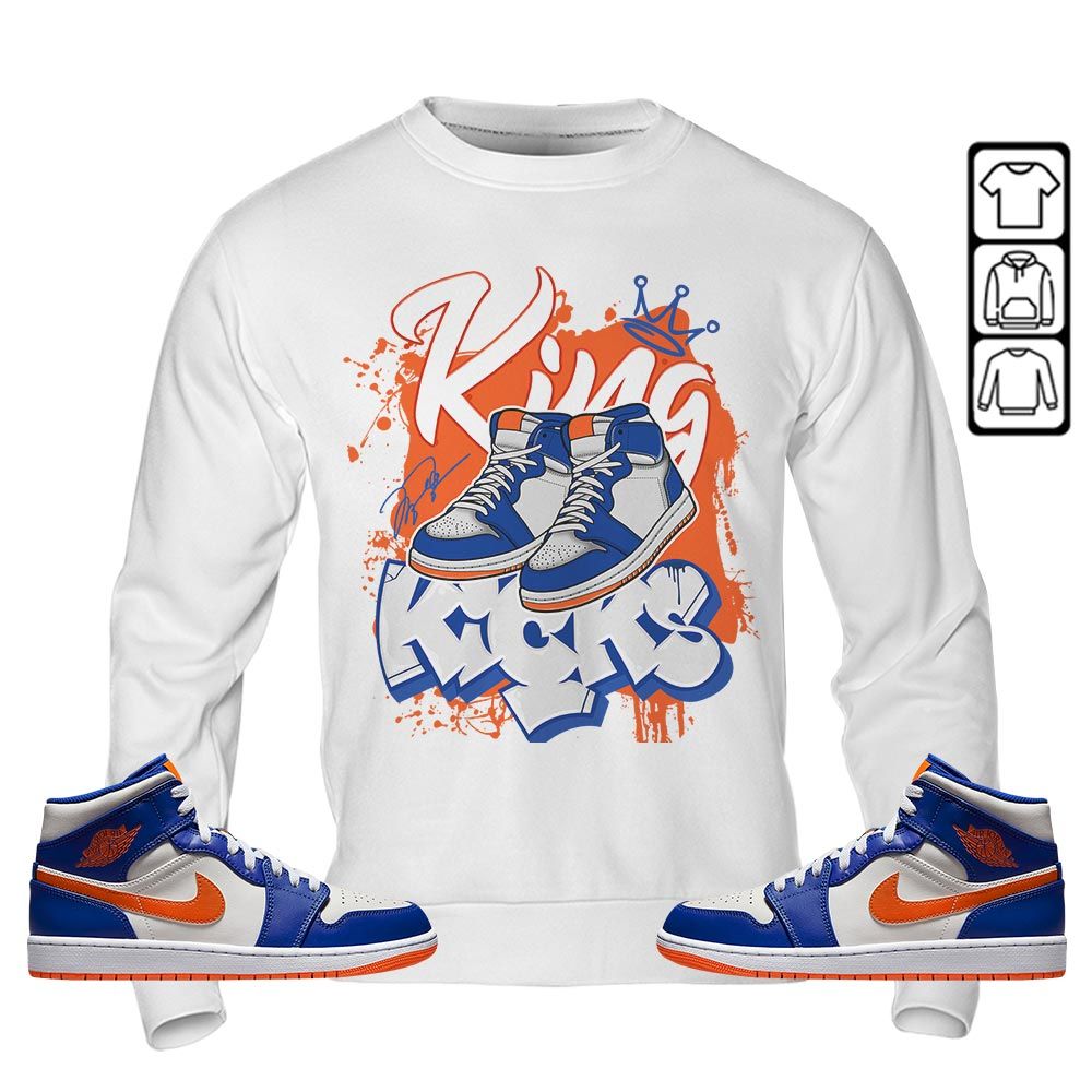 King Kicks 90s Sneaker Shirt Match Mid Knicks 1s, Jordan 1 Mid Knicks MKO T-Shirt King Kicks 90s Sneaker Shirt Match Mid Knicks 1s, Jordan 1 Mid Knicks MKO T-Shirt