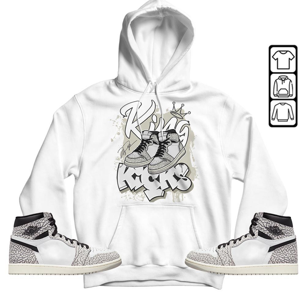 King Kicks 90s Sneaker Shirt Match OG Elephant 1s, Jordan 1 White Cement MKO T-Shirt