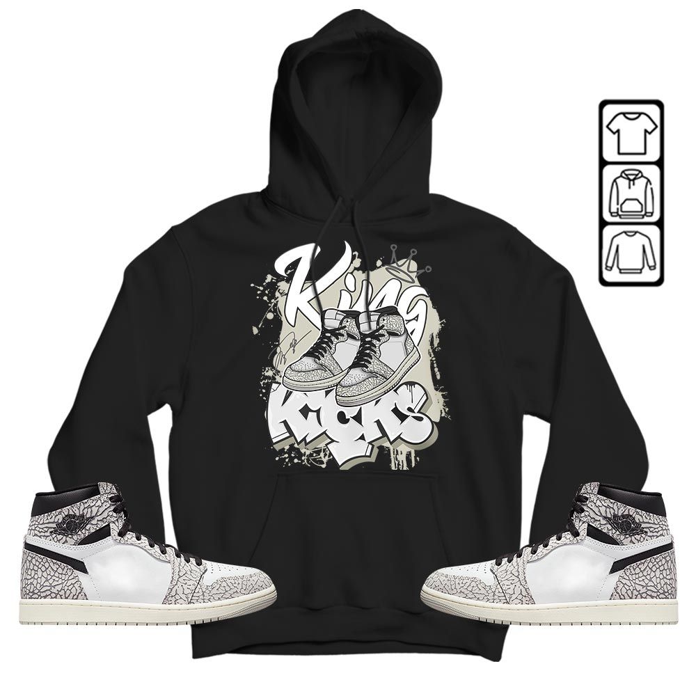 King Kicks 90s Sneaker Shirt Match OG Elephant 1s, Jordan 1 White Cement MKO T-Shirt King Kicks 90s Sneaker Shirt Match OG Elephant 1s, Jordan 1 White Cement MKO T-Shirt