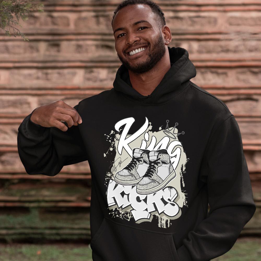 King Kicks 90s Sneaker Shirt Match OG Elephant 1s, Jordan 1 White Cement MKO T-Shirt King Kicks 90s Sneaker Shirt Match OG Elephant 1s, Jordan 1 White Cement MKO T-Shirt