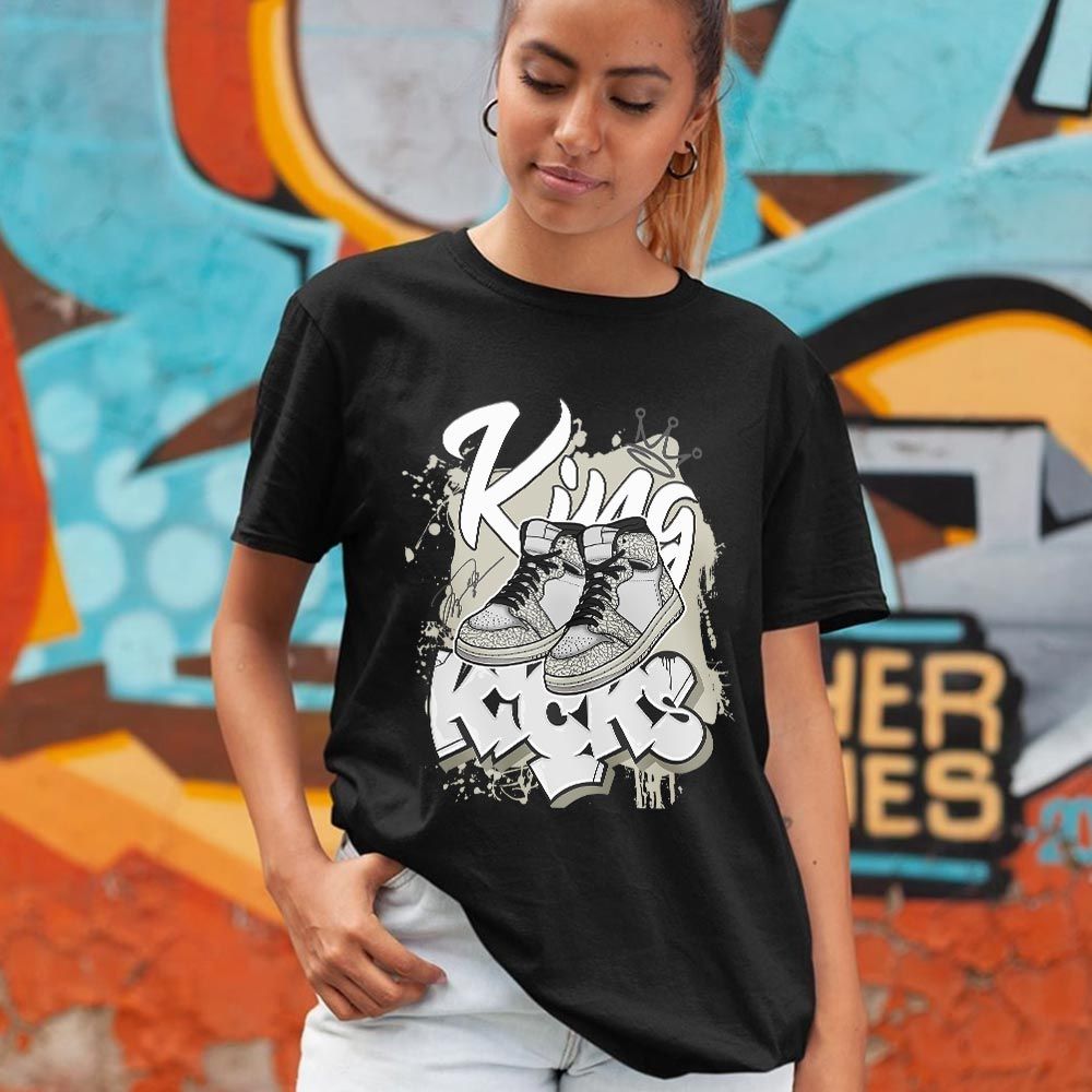 King Kicks 90s Sneaker Shirt Match OG Elephant 1s, Jordan 1 White Cement MKO T-Shirt King Kicks 90s Sneaker Shirt Match OG Elephant 1s, Jordan 1 White Cement MKO T-Shirt
