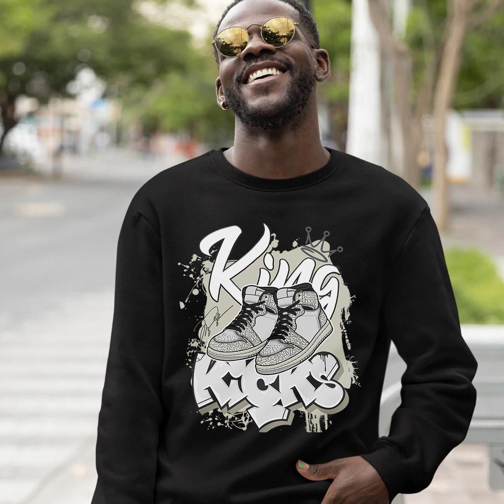 King Kicks 90s Sneaker Shirt Match OG Elephant 1s, Jordan 1 White Cement MKO T-Shirt King Kicks 90s Sneaker Shirt Match OG Elephant 1s, Jordan 1 White Cement MKO T-Shirt