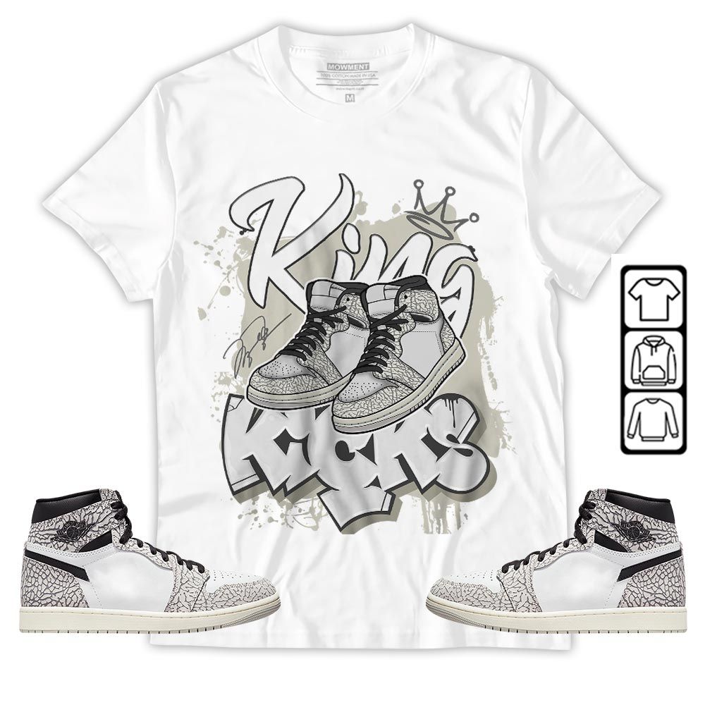 King Kicks 90s Sneaker Shirt Match OG Elephant 1s, Jordan 1 White Cement MKO T-Shirt King Kicks 90s Sneaker Shirt Match OG Elephant 1s, Jordan 1 White Cement MKO T-Shirt