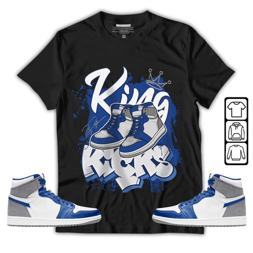 King Kicks 90s Sneaker Shirt Match True Blue 1s, Jordan 1 High OG True Blue MKO T-Shirt King Kicks 90s Sneaker Shirt Match True Blue 1s, Jordan 1 High OG True Blue MKO T-Shirt
