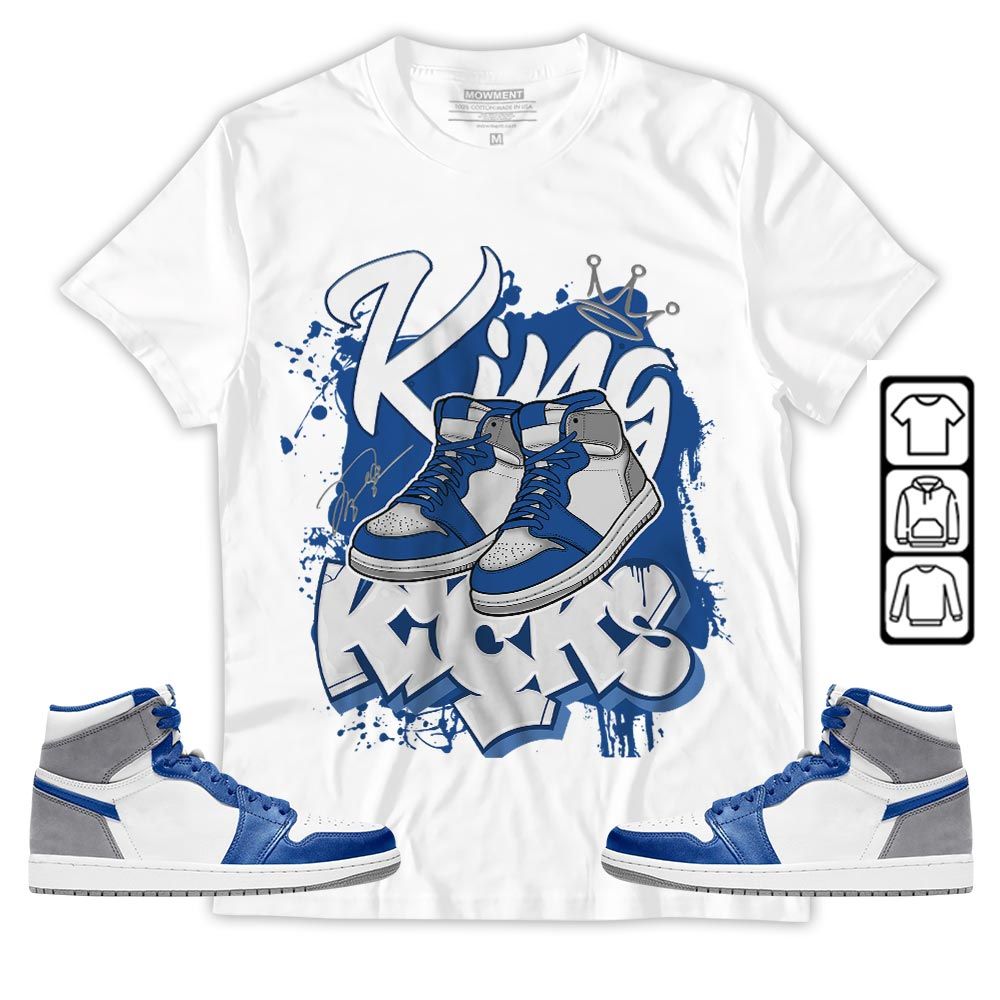 King Kicks 90s Sneaker Shirt Match True Blue 1s, Jordan 1 High OG True Blue MKO T-Shirt King Kicks 90s Sneaker Shirt Match True Blue 1s, Jordan 1 High OG True Blue MKO T-Shirt