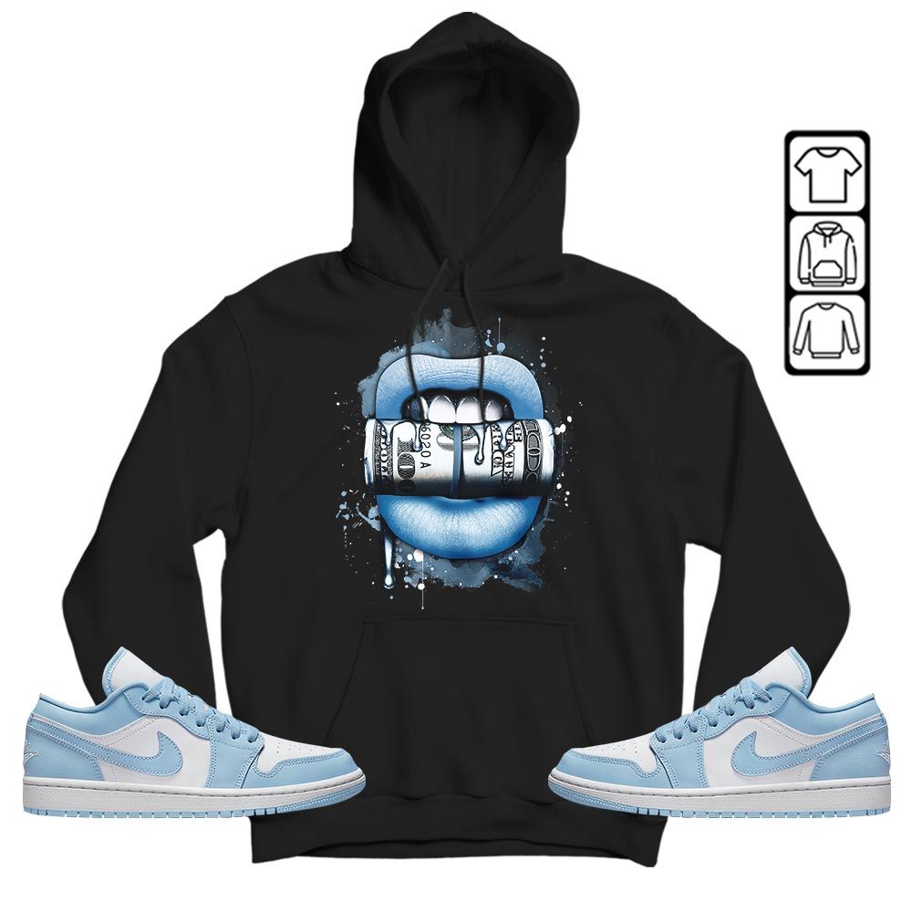 Lips with Money Sneaker Shirt Match 1 Low Gets Icy, Jordan 1 Low Ice Blue MKO T-Shirt Lips with Money Sneaker Shirt Match 1 Low Gets Icy, Jordan 1 Low Ice Blue MKO T-Shirt