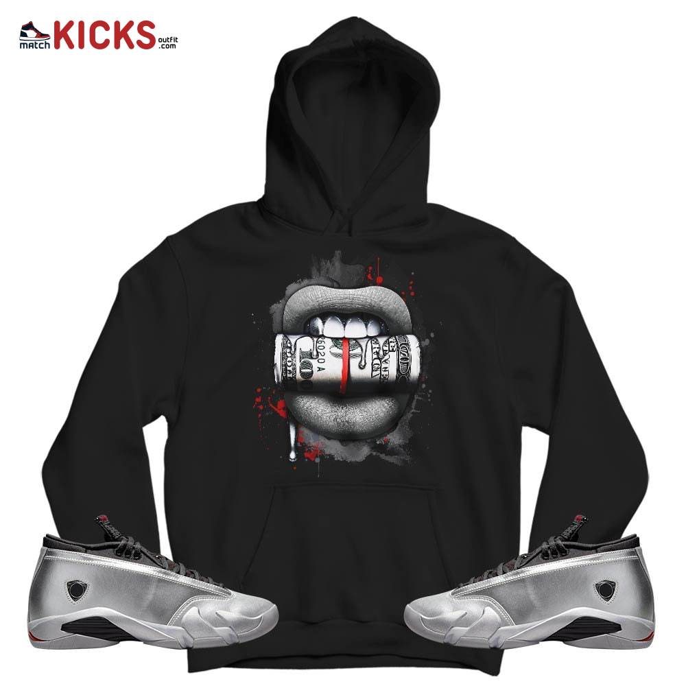Lips with Money Sneaker Shirt Match 14 Low Metallic Silver, Jordan 14 Metallic Silver MKO T-Shirt Lips with Money Sneaker Shirt Match 14 Low Metallic Silver, Jordan 14 Metallic Silver MKO T-Shirt