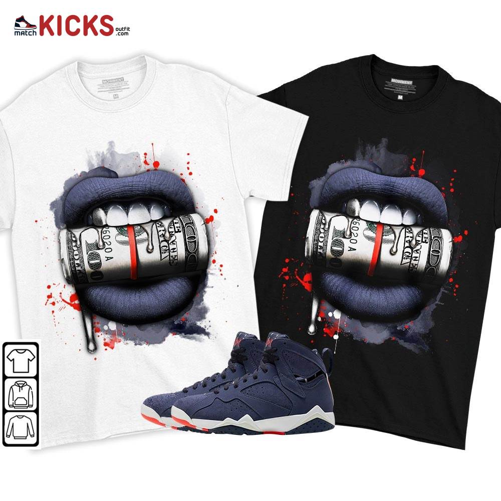 Lips with Money Sneaker Shirt Match 7 Neutral Indigo, Jordan 7 Quai 54 MKO T-Shirt