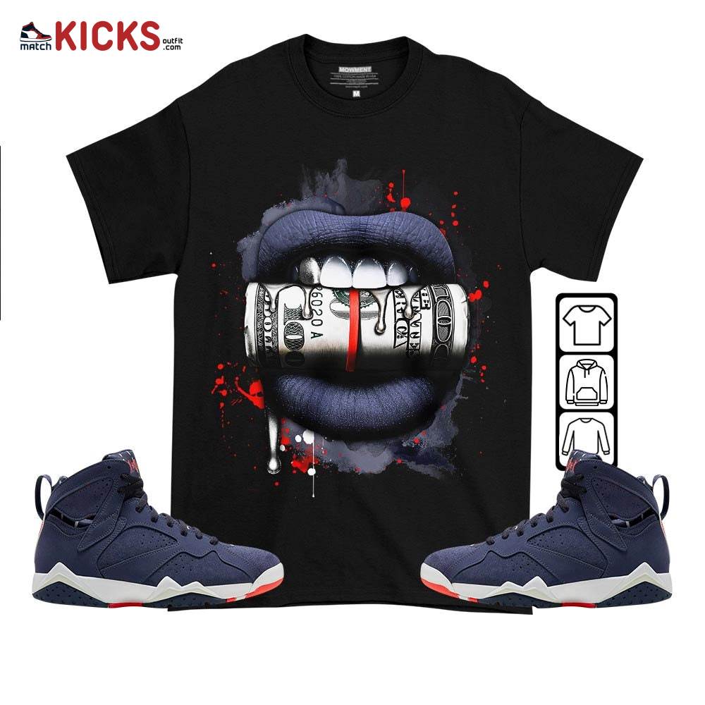 Lips with Money Sneaker Shirt Match 7 Neutral Indigo, Jordan 7 Quai 54 MKO T-Shirt