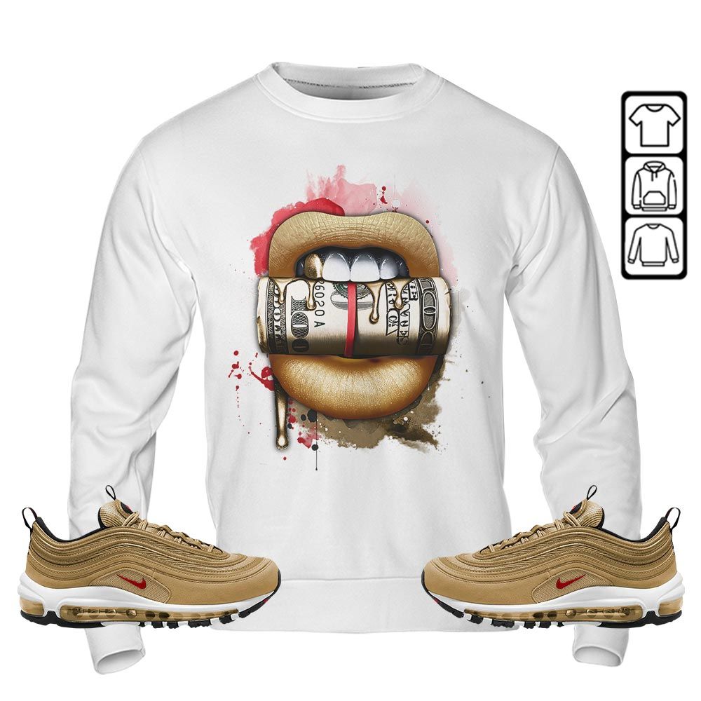 Lips with Money Sneaker Shirt Match Air Max 97 Metallic Gold, Air Max 97 Gold Bullet MKO T-Shirt Lips with Money Sneaker Shirt Match Air Max 97 Metallic Gold, Air Max 97 Gold Bullet MKO T-Shirt