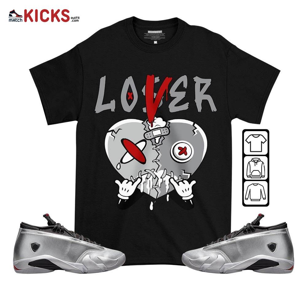 Loser Lover Drip Heart Sneaker Shirt Match 14 Low Metallic Silver, Jordan 14 Metallic Silver MKO T-Shirt Loser Lover Drip Heart Sneaker Shirt Match 14 Low Metallic Silver, Jordan 14 Metallic Silver MKO T-Shirt