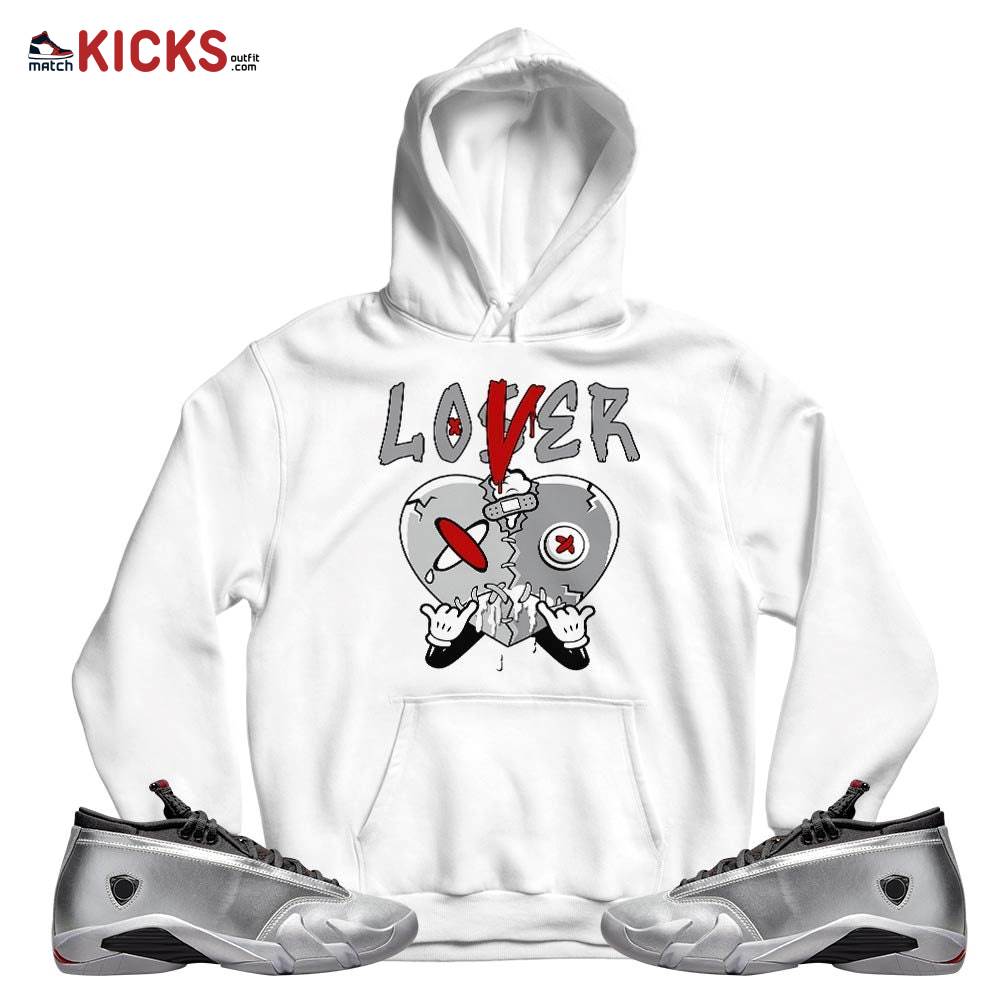 Loser Lover Drip Heart Sneaker Shirt Match 14 Low Metallic Silver, Jordan 14 Metallic Silver MKO T-Shirt Loser Lover Drip Heart Sneaker Shirt Match 14 Low Metallic Silver, Jordan 14 Metallic Silver MKO T-Shirt