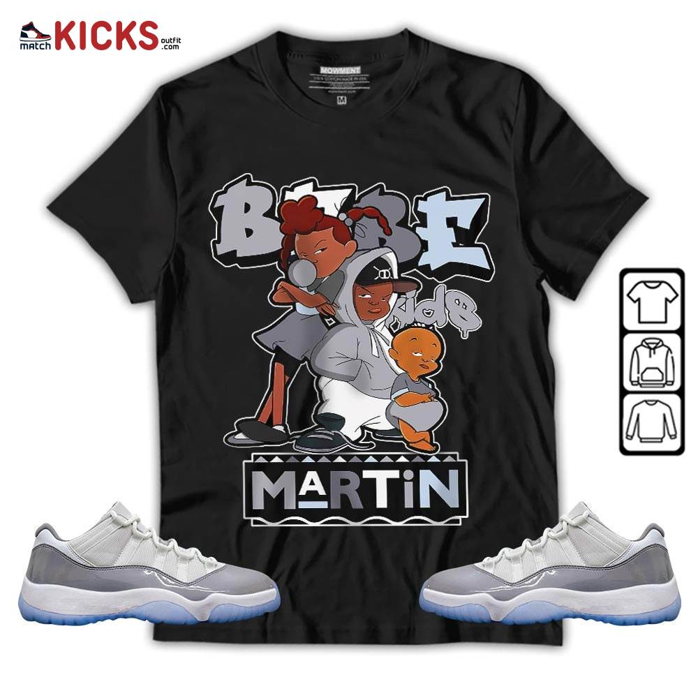 Martin Babe’s Kids 90s Melanin Sneaker Shirt Match Cement Grey 11s, Jordan 11 Low Cement Grey MKO Hoodie