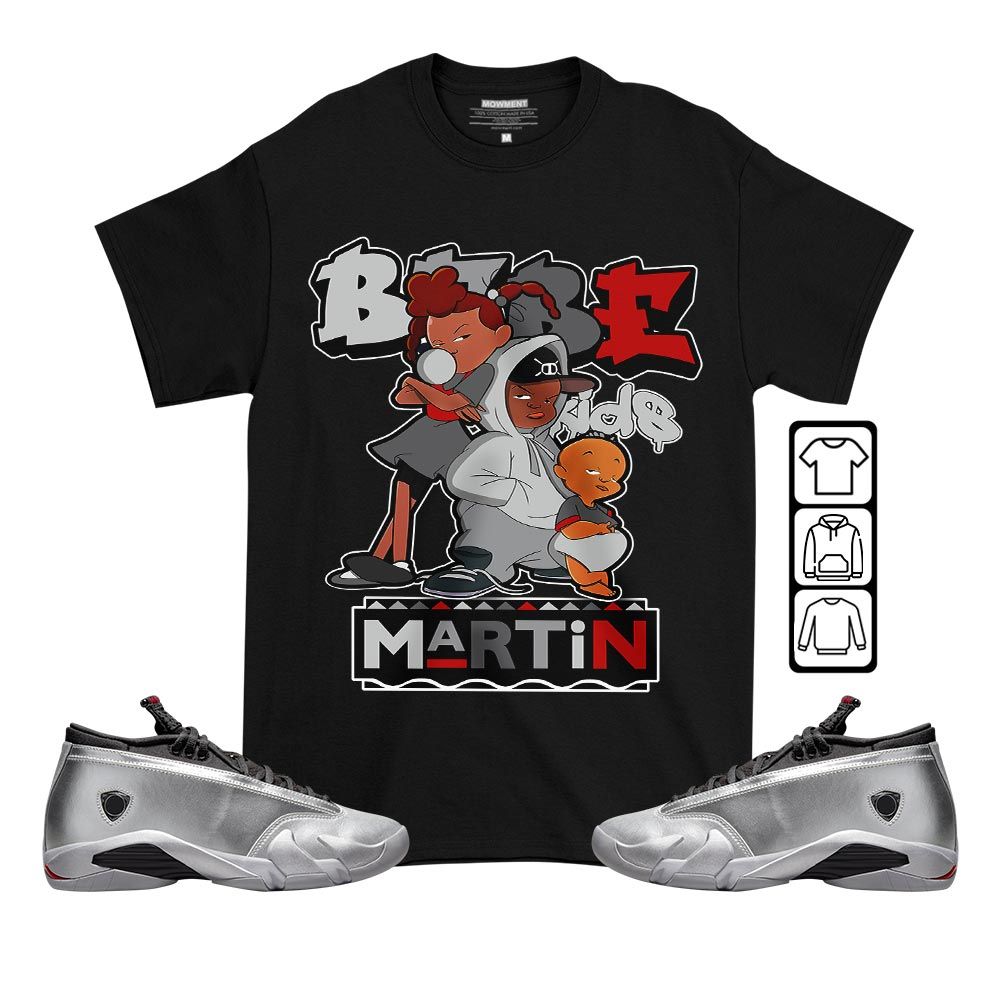 Martin Babes Kids 90s Sneaker Shirt Match 14 Low Metallic Silver, Jordan 14 Metallic Silver MKO T-Shirt