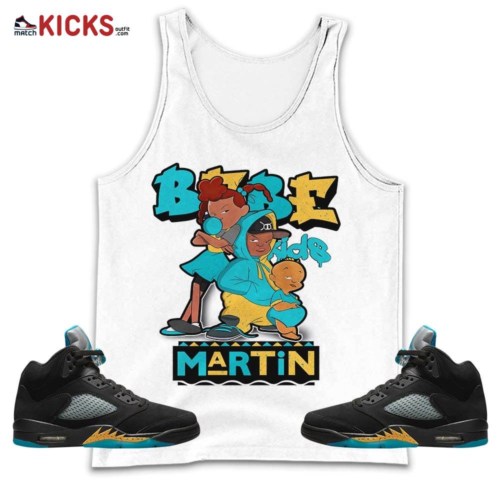 Martin Babe’s Kids 90s Sneaker Shirt Match 2023 Retro Aqua 5s, Jordan 5 Aqua MKO Tank Top