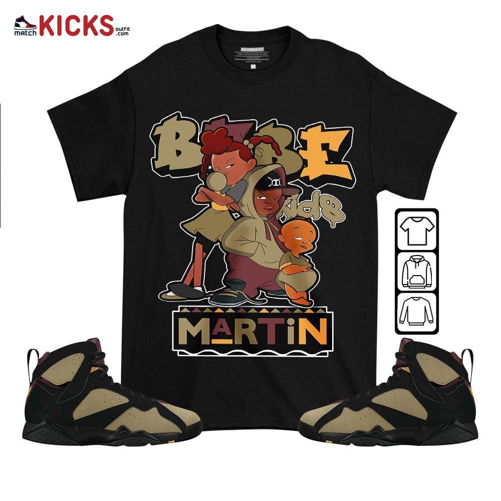 Martin Babe’s Kids 90s Sneaker Shirt Match Black Cherrywood 7s, Jordan 7 Black Olive MKO T-Shirt