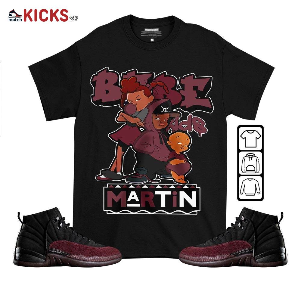Martin Babe’s Kids 90s Sneaker Shirt Match Burgundy Crush 12s, Jordan 12 A Ma Maniere MKO T-Shirt