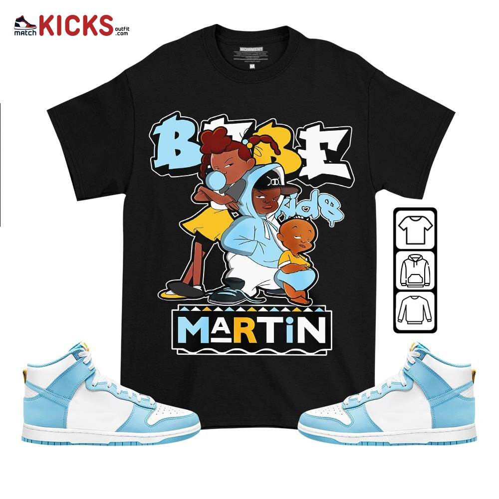 Martin Babe’s Kids 90s Sneaker Shirt Match Dunk High Blue Chill, Dunk High Homer Simpson MKO T-Shirt