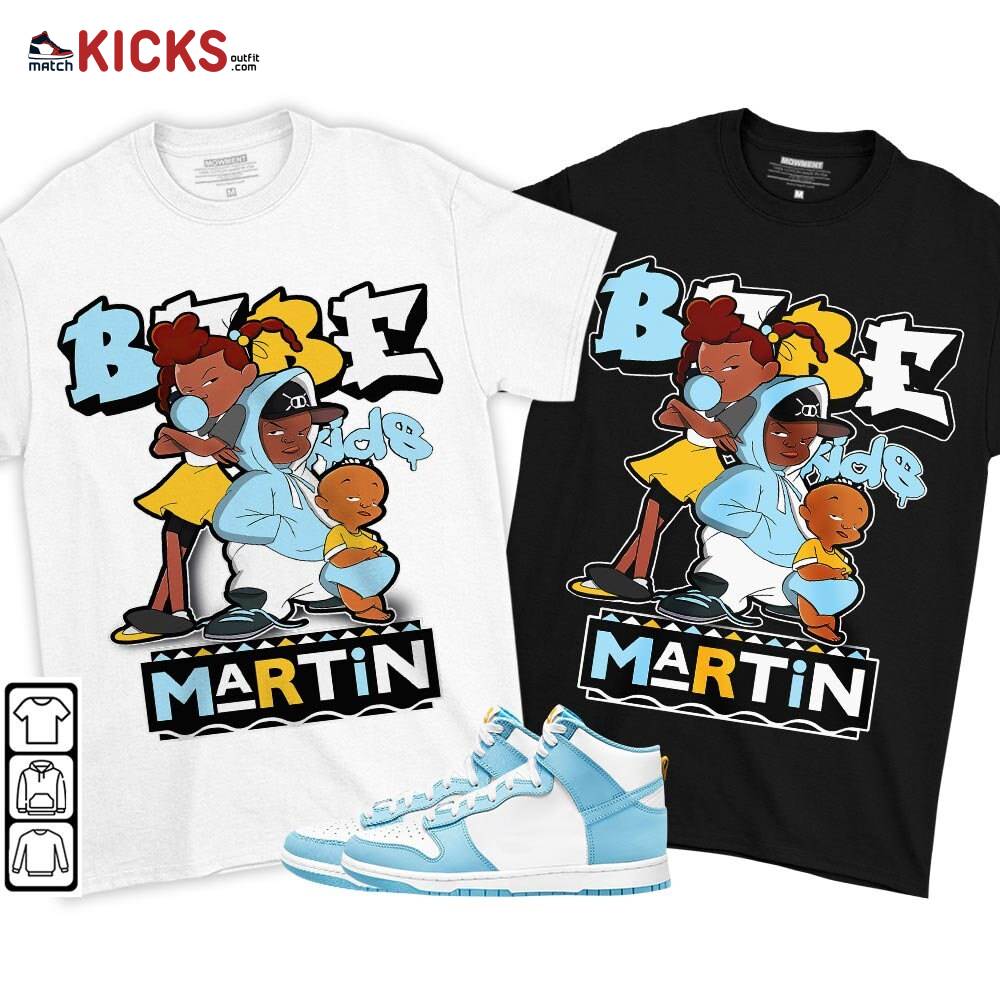 Martin Babe’s Kids 90s Sneaker Shirt Match Dunk High Blue Chill, Dunk High Homer Simpson MKO T-Shirt