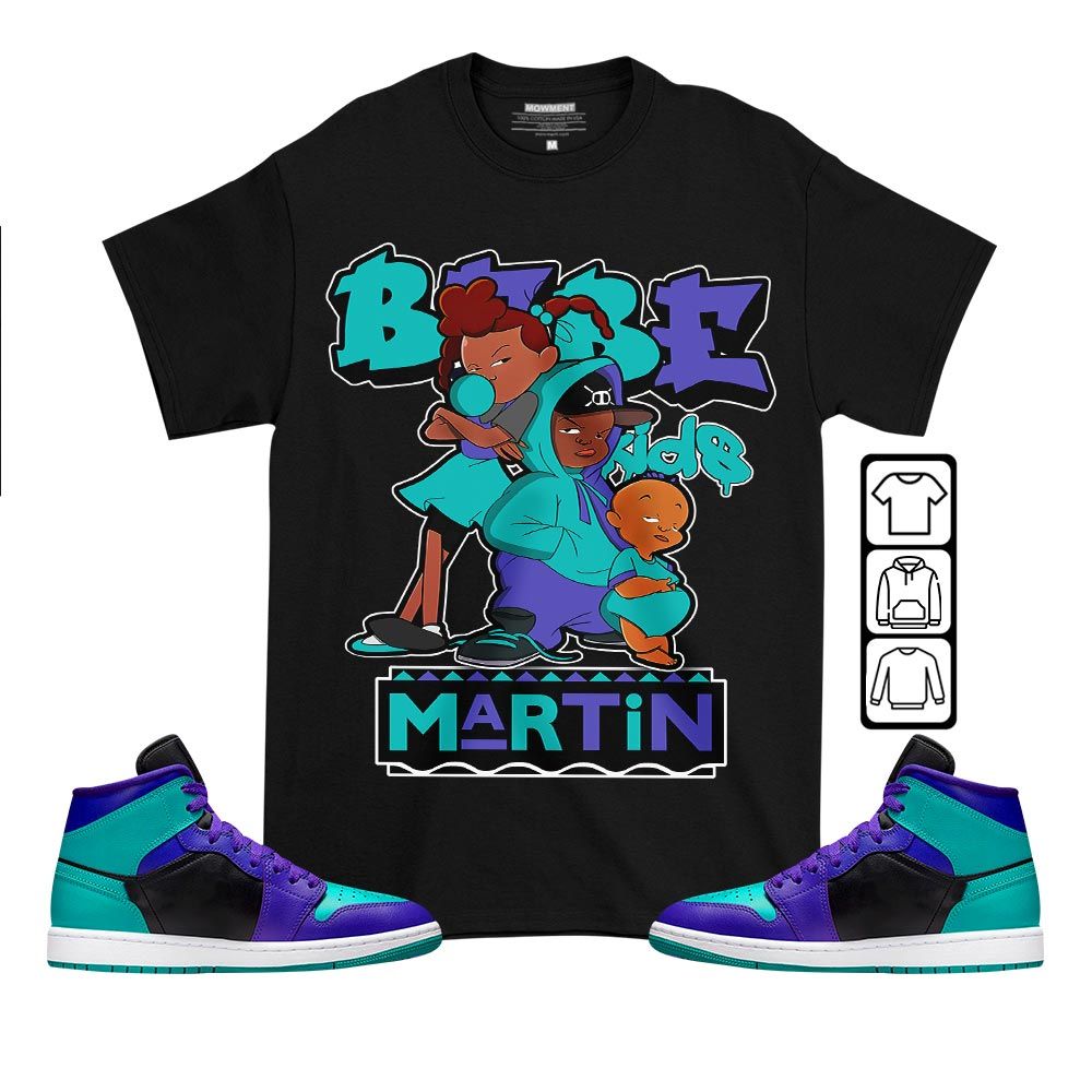 Martin Babes Kids 90s Sneaker Shirt Match Mid Black Grape 1s, Jordan 1 Mid Black Grape MKO T-Shirt Martin Babes Kids 90s Sneaker Shirt Match Mid Black Grape 1s, Jordan 1 Mid Black Grape MKO T-Shirt