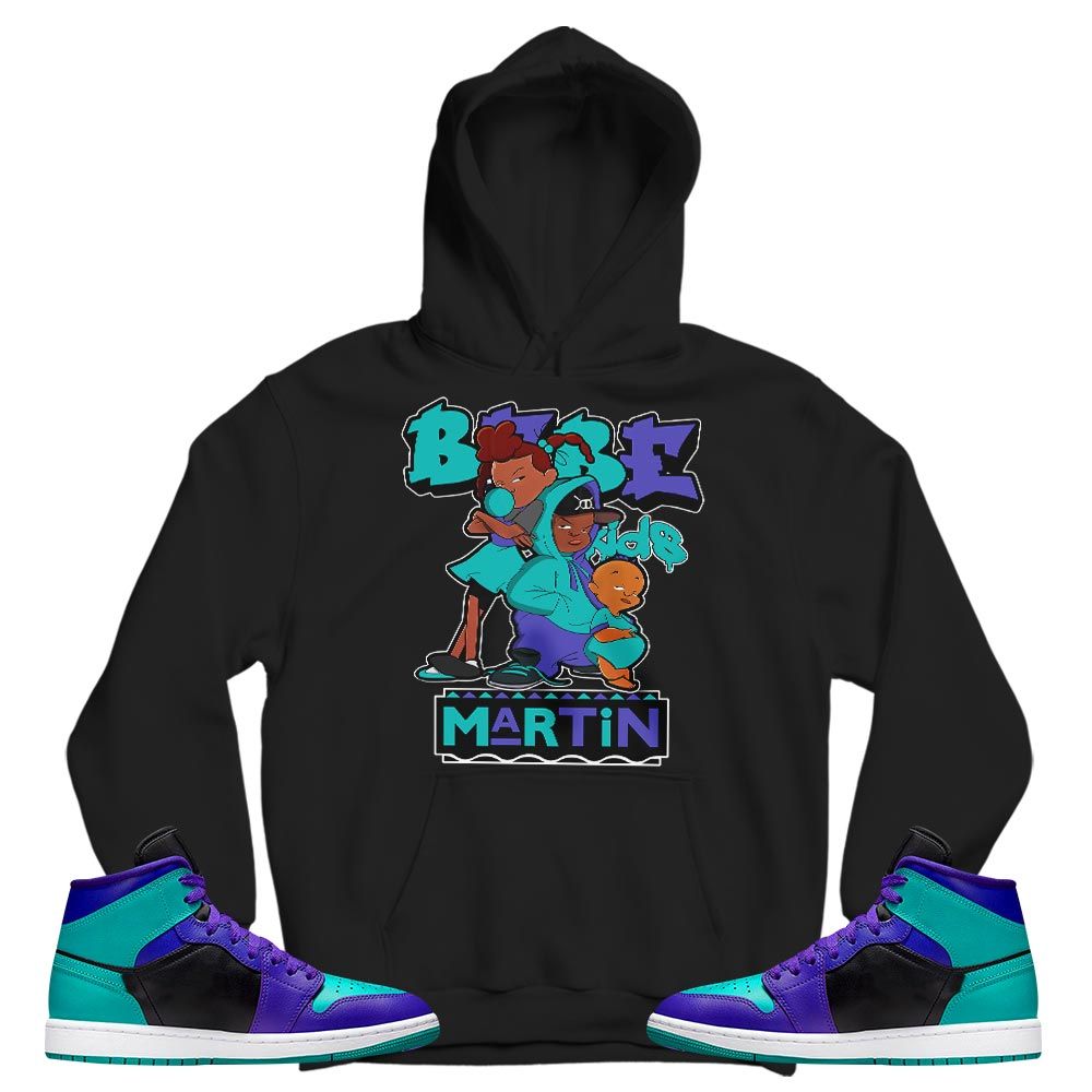 Martin Babes Kids 90s Sneaker Shirt Match Mid Black Grape 1s, Jordan 1 Mid Black Grape MKO T-Shirt