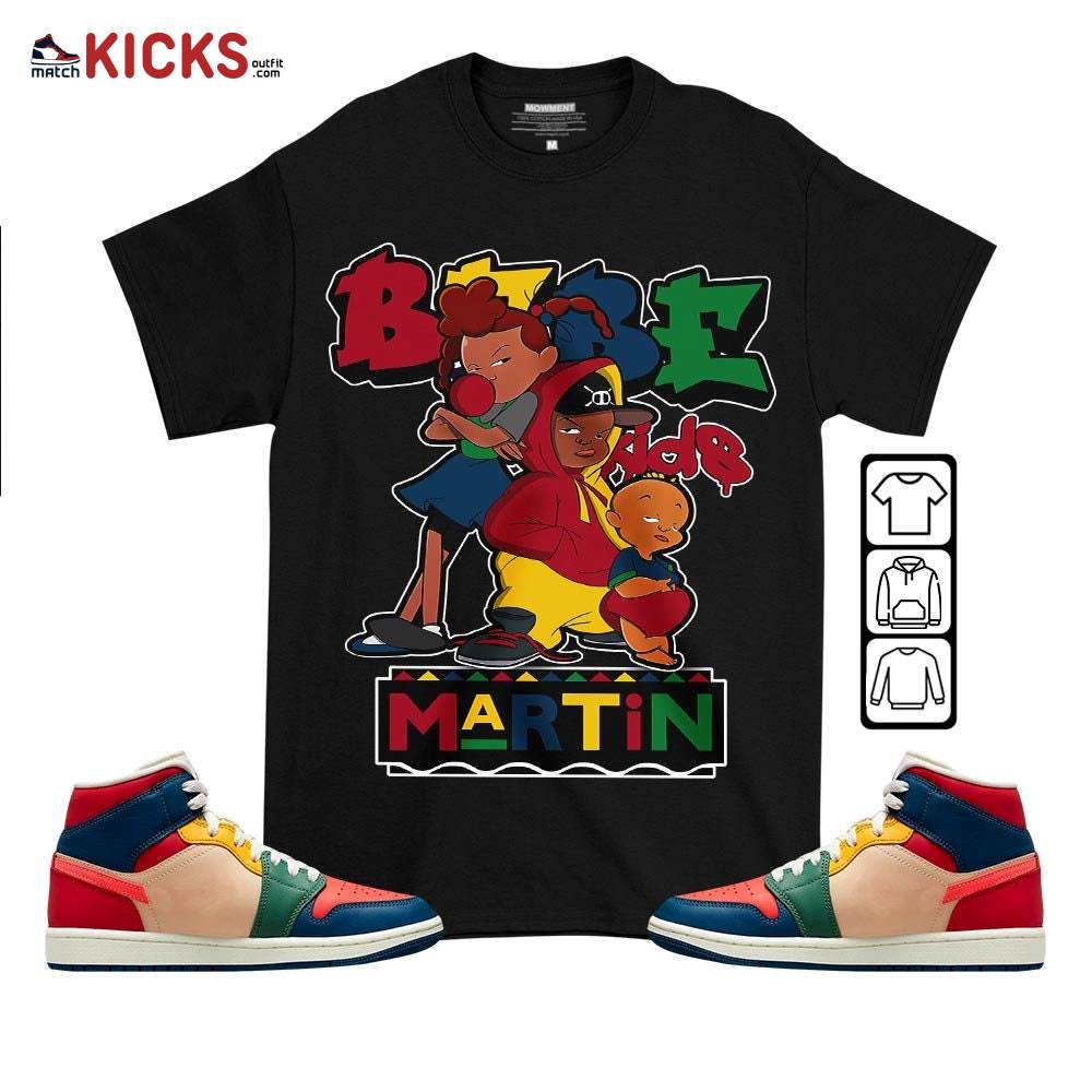 Martin Babe’s Kids 90s Sneaker Shirt Match Mid Multi Color 2022 1s, Jordan 1 Mid Multi Color 2022 MKO T-Shirt