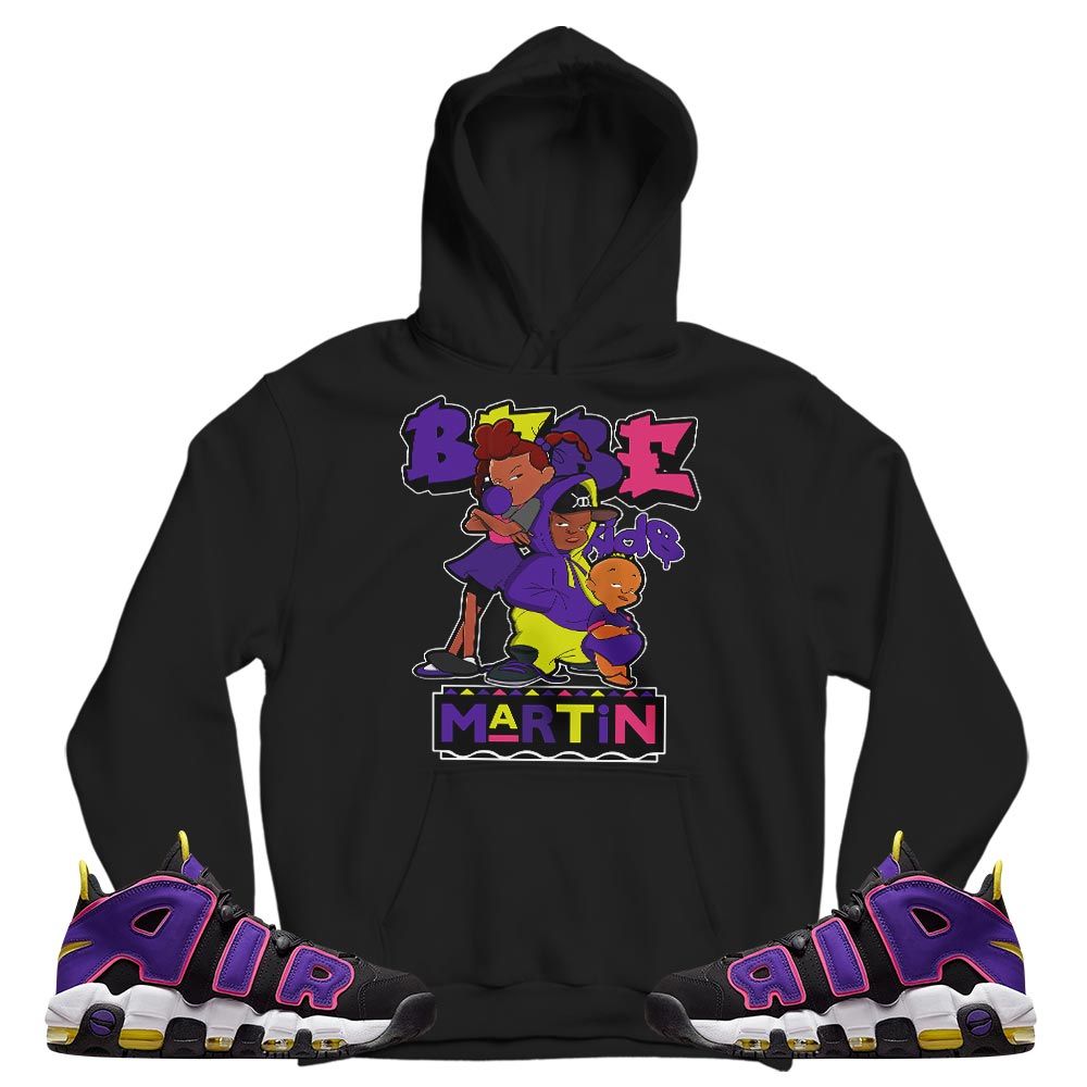 Martin Babes Kids 90s Sneaker Shirt Match Uptempo Black Multi Color, Air More Uptempo Black Court Purple MKO T-Shirt